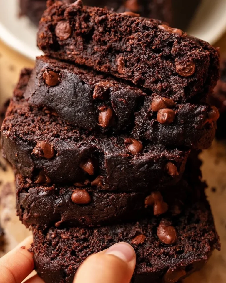 Sliced Chocolate Pumpkin Bread on a wooden table, showcasing rich chocolate and pumpkin flavors.