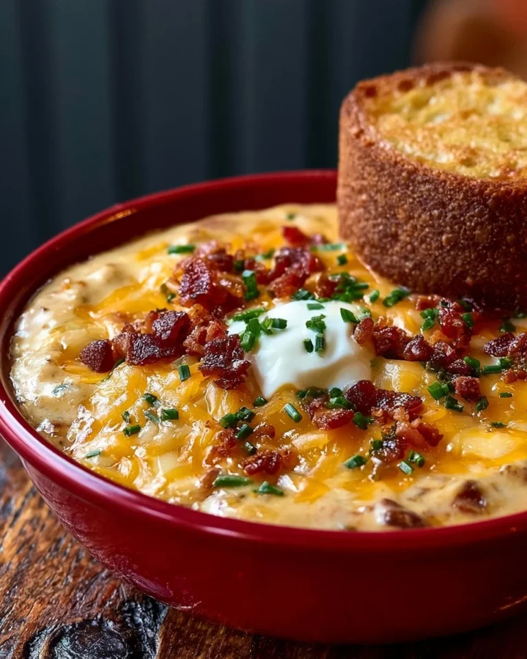 Creamy Crockpot Cheeseburger Potato Soup served in a bowl with toppings