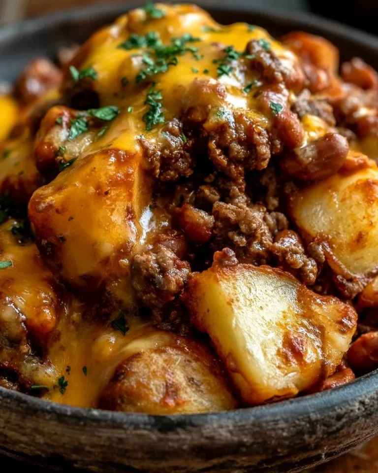 Delicious Crockpot Cowboy Casserole served in a bowl with toppings