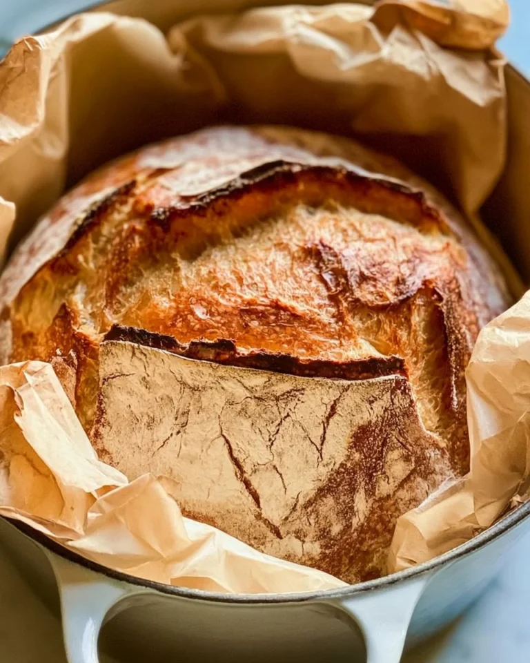 Freshly baked Easy Dutch Oven Bread with a golden crust and soft interior.