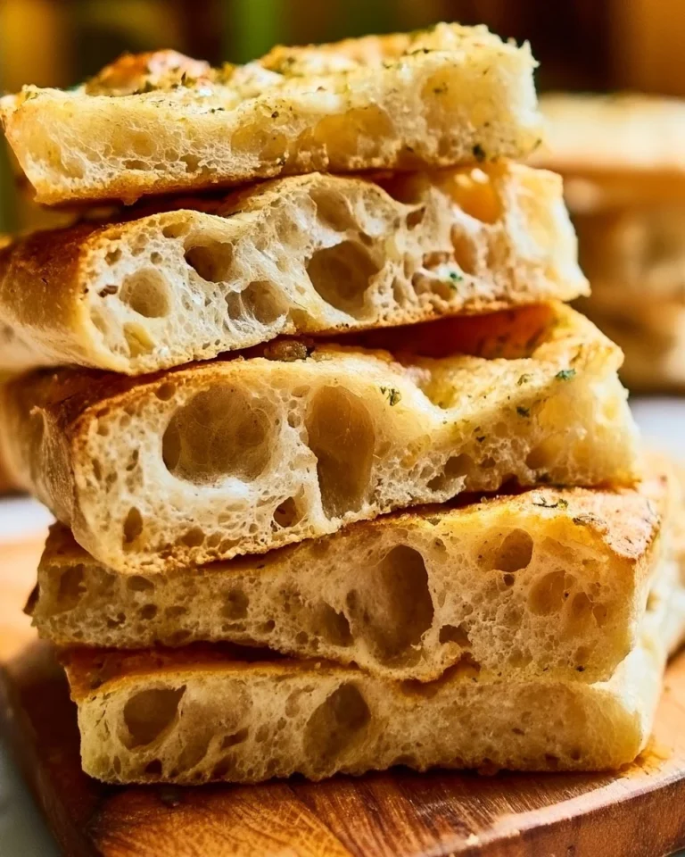 Garlic Butter Sourdough Focaccia topped with herbs and golden crust