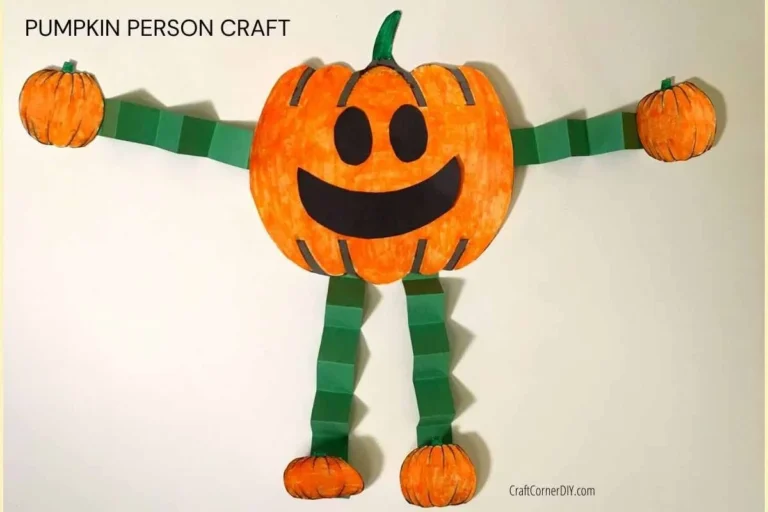 Colorful Halloween pumpkin people craft decorations for fall festivities.
