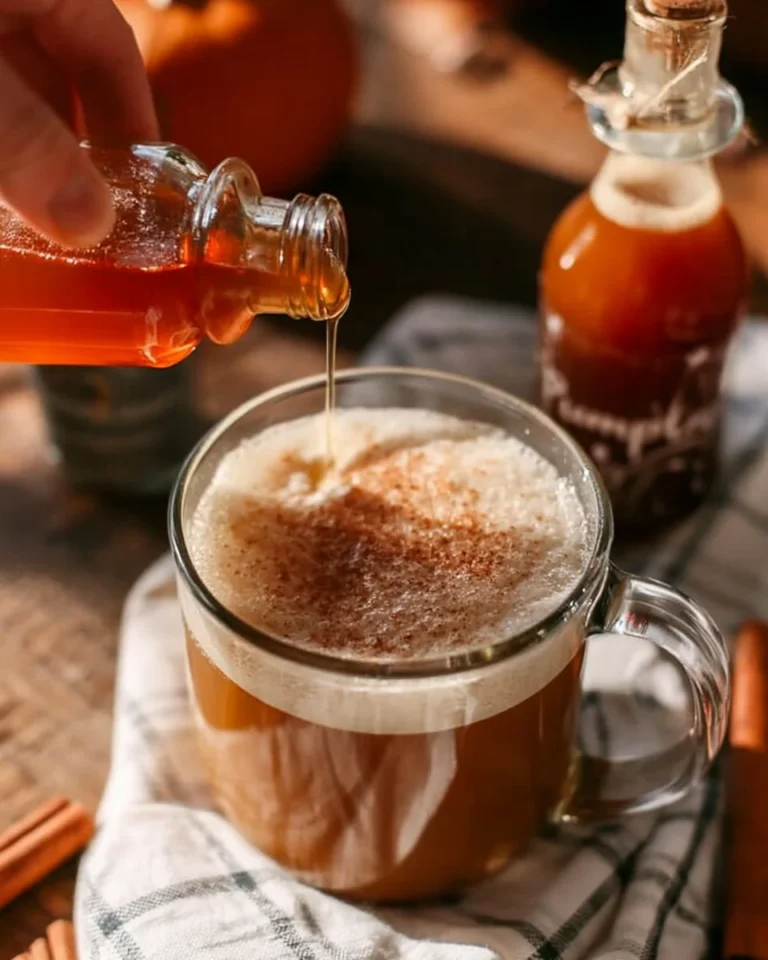 Bottle of healthy pumpkin spice syrup on a wooden table with spices