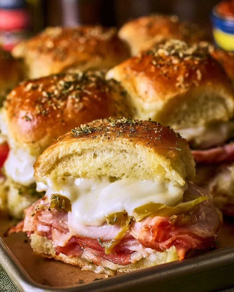 Hot Italian Sub Sliders with layers of delicious meats and cheeses