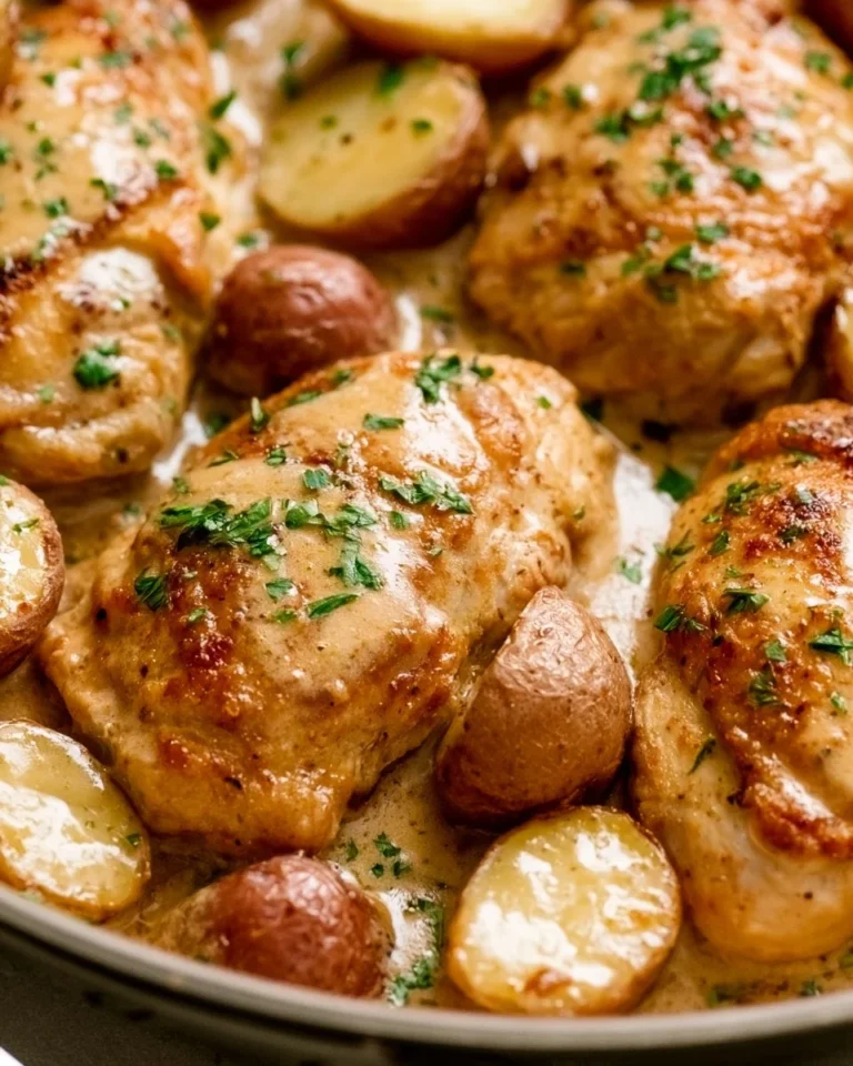 Crockpot garlic parmesan chicken and potatoes dish served in a bowl
