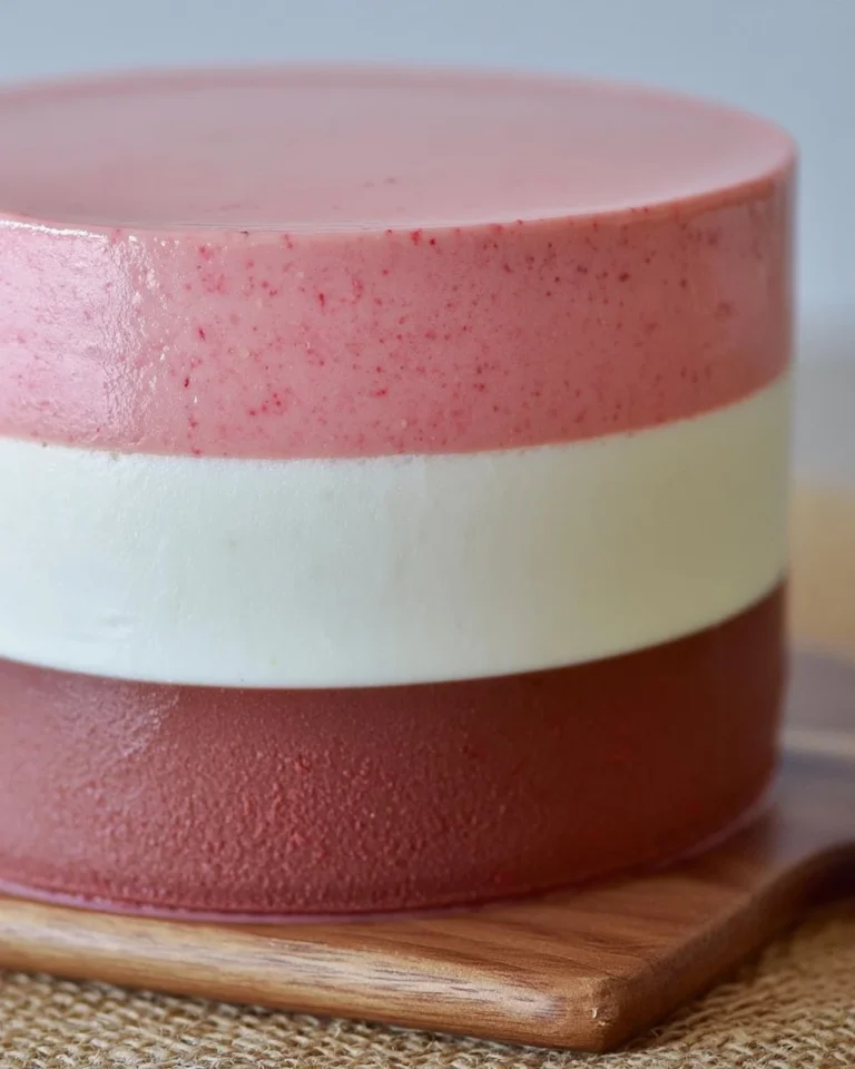 Delicious layered cake with colorful frosting and fresh fruit decorations