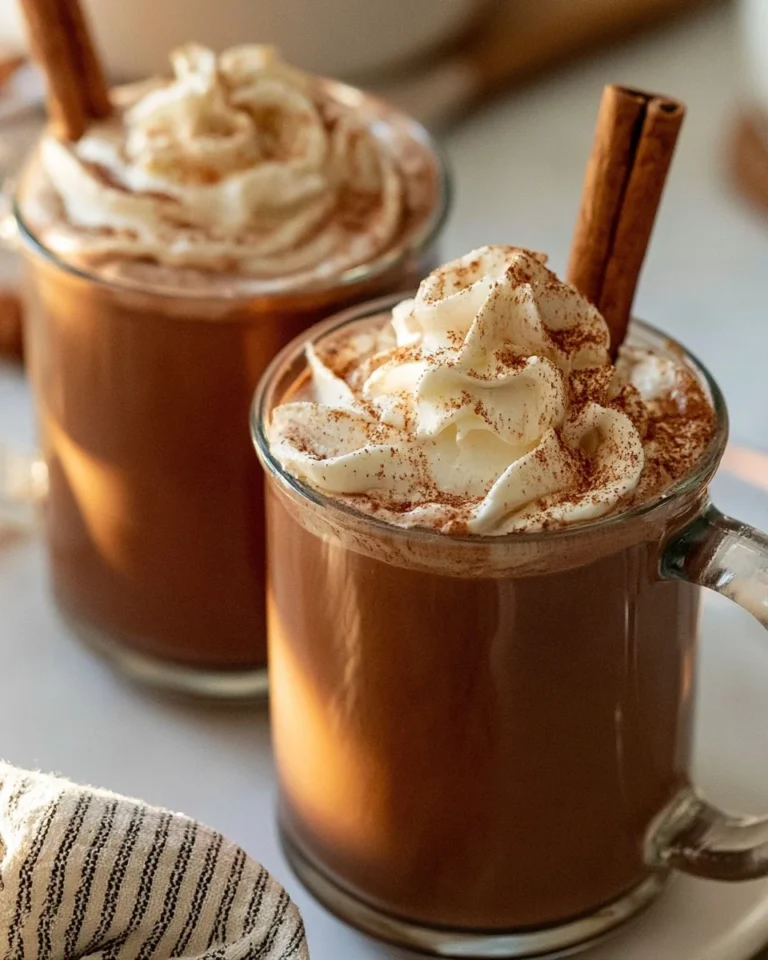 Delicious pumpkin spice hot chocolate topped with whipped cream and spices