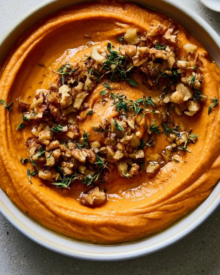 Creamy Pumpkin Feta Dip served in a bowl, garnished with herbs.
