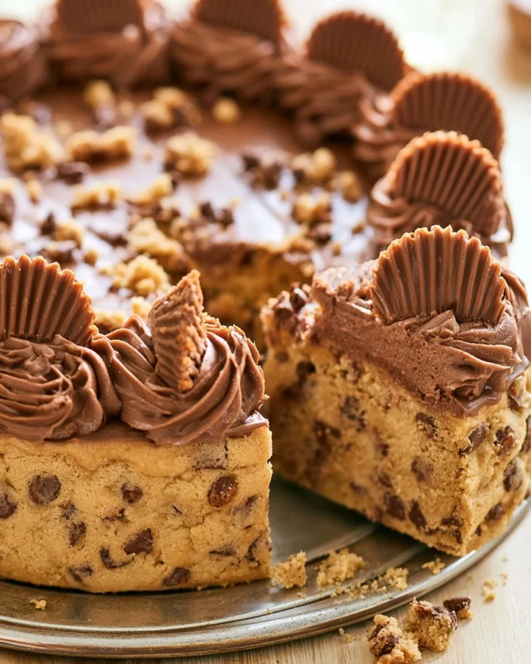 Reese's Peanut Butter Cookie Cake with chocolate and peanut butter frosting