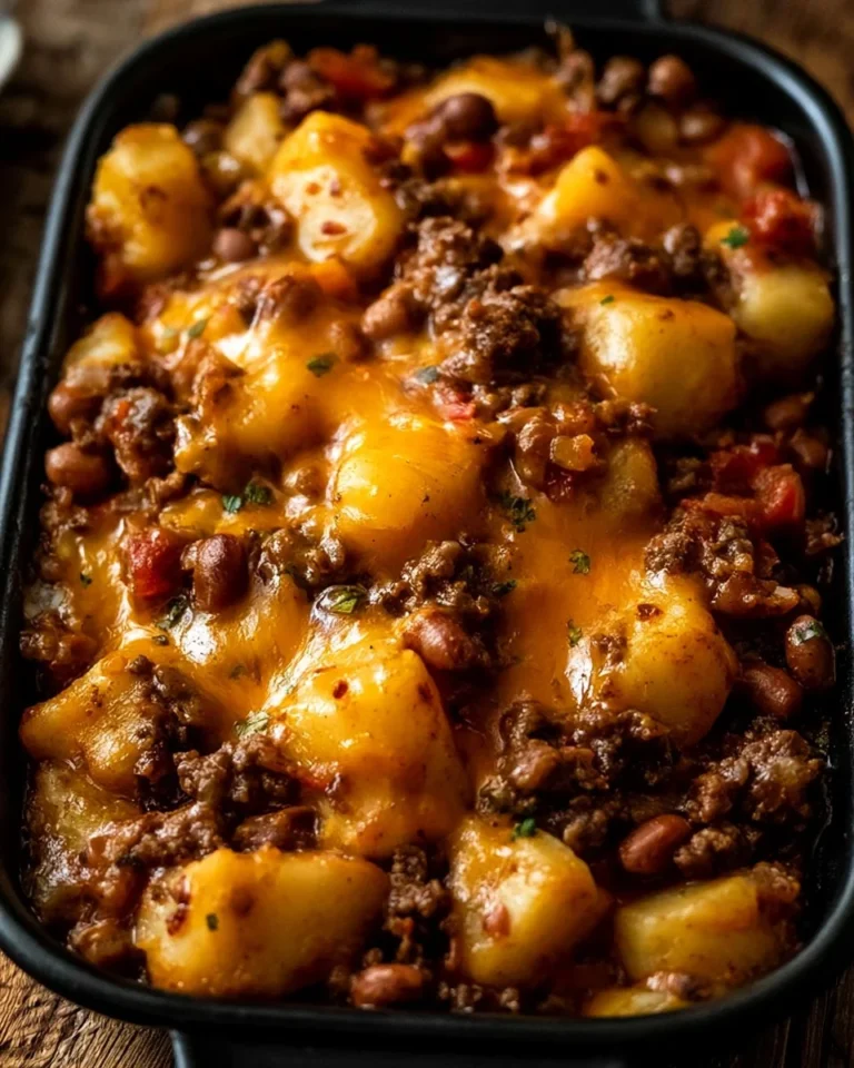Delicious slow cooker cowboy casserole dish with beef and beans