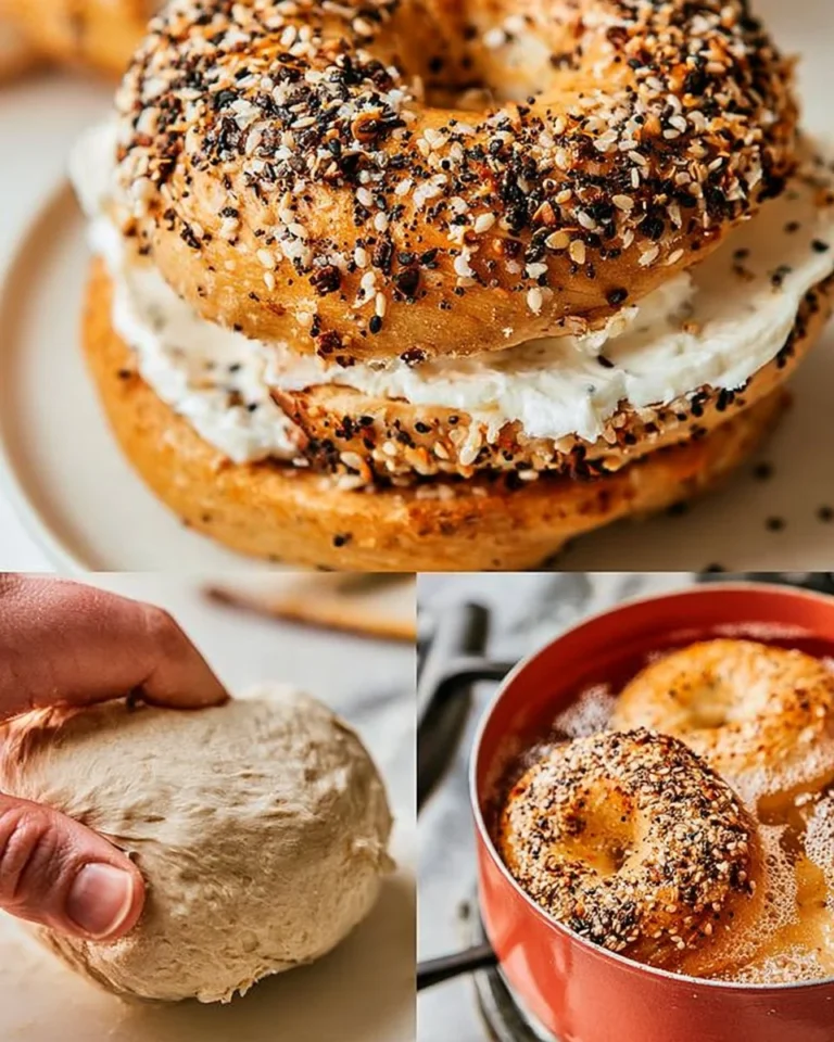 Freshly baked sourdough bagels on a wooden board