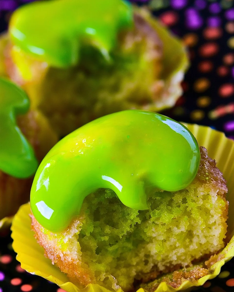 Slime Filled Coconut Lime Halloween Cupcakes